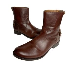Frye Melissa Button Zip Short Boots Redwood Brown Leather Ankle 3471449-RDD 8.5M